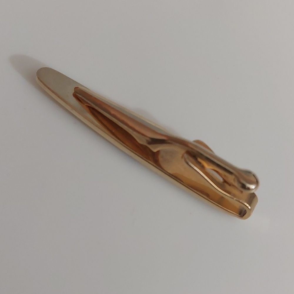 SOLD Pink Yellow Ombre Rivoli Glass Crystal Gold Tone Waffle Texture Tie Clip - Picture 5 of 6